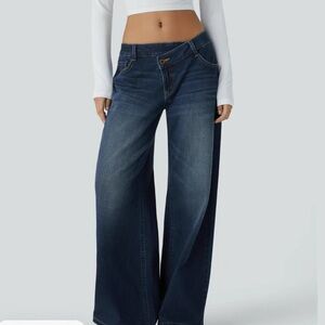 Halara Asymmetrical Wide-Leg Dark Blue Jeans